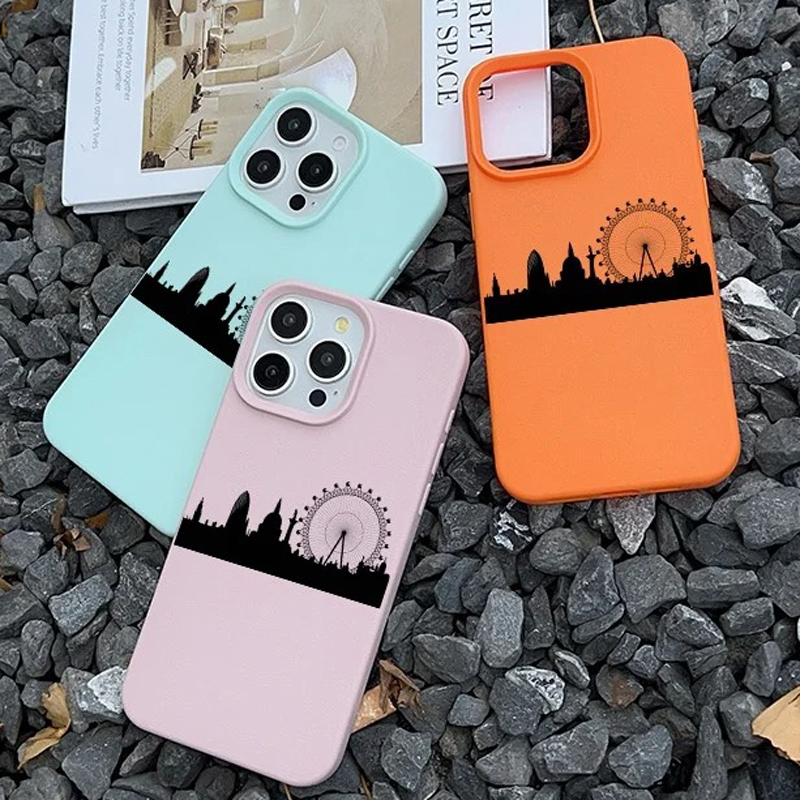 Phone Cases London - Leather Texture London Skyline Silhouette Phone